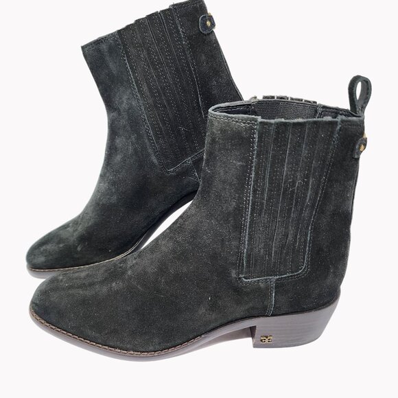 Sam Edelman Bronson Black Suede Chelsea Boots Size 8.5 With Stacked Block Heel - Picture 1 of 10